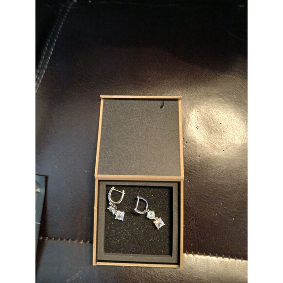 S925 Sterling Silver Huggie Earrings Cubic Zirconia in Wooden Gift Box - Picture 7 of 7